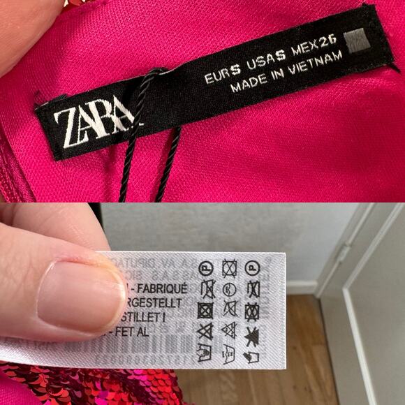 NWT Zara Womens Striped Sequin Dress Pink Red Mini Blogger Fave Cocktail Size S - Picture 11 of 16